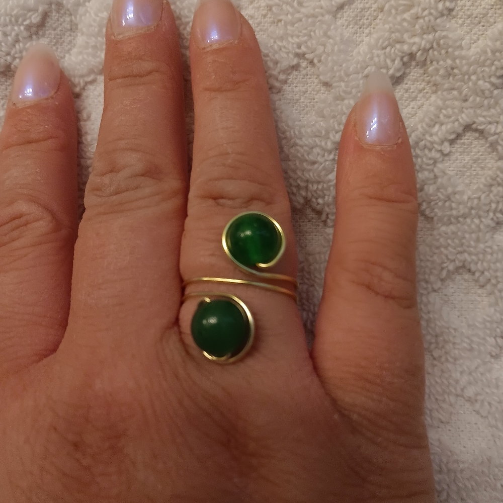 Jade & Copper Adjustable Ring - Picture 2 of 3